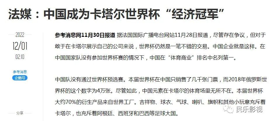 2022年卡塔爾世界杯述評之四：中國與卡